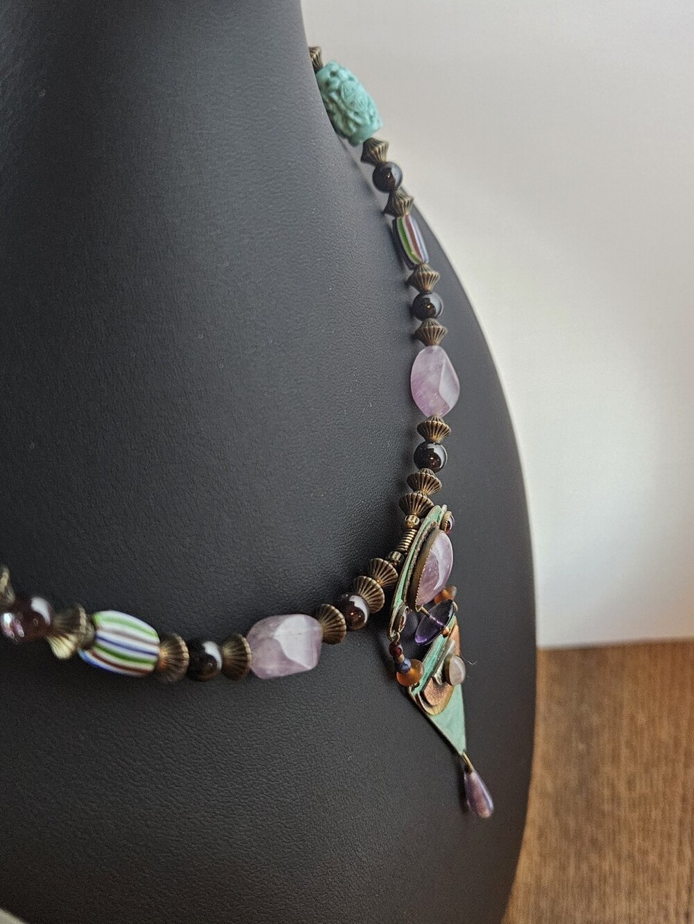 Vintage Artisan Necklace Choker Egyptian Revival Amethyst Cabochon - Picture 4 of 10